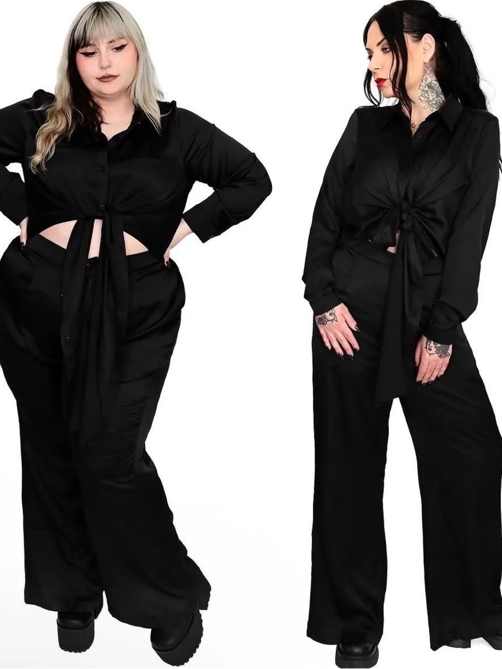 Foxblood front tie satin jumpsuit Black Wide Leg